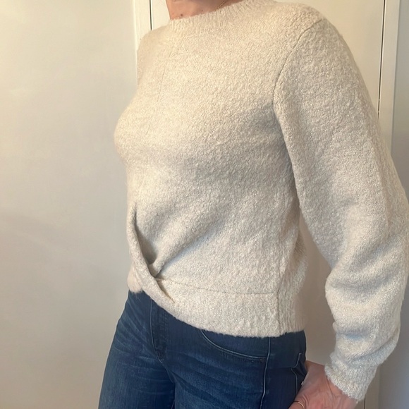 Women’s Small Joie Cream Color Sweater With Gold/Silver Shimmer and Twist Front - Picture 3 of 4